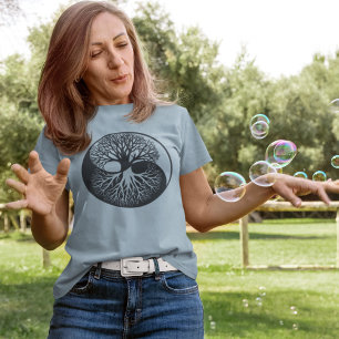 Camiseta Árbol de la vida Banyan Yin Yang Monocromático Azu
