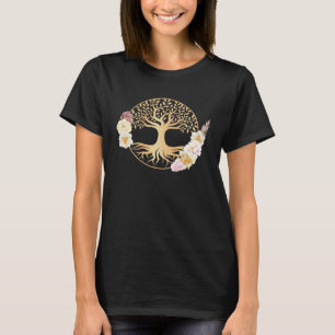 Camiseta Árbol de la Vida Boho con Flores Espiritualidad Cé