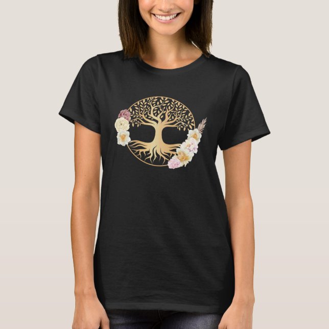 Camiseta Árbol de la Vida Boho con Flores Espiritualidad Cé (Anverso)