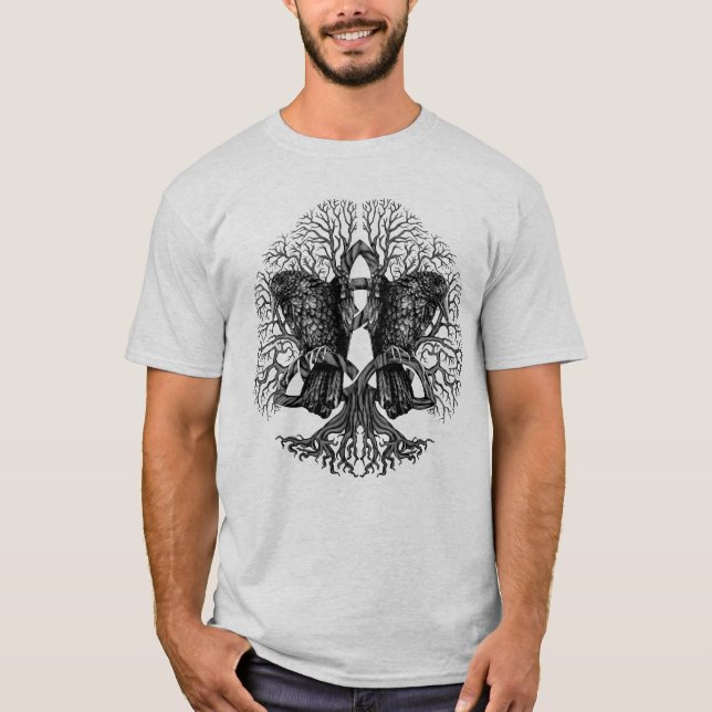 Camiseta Árbol de la vida - Yggdrasil con los cuervos (Anverso)