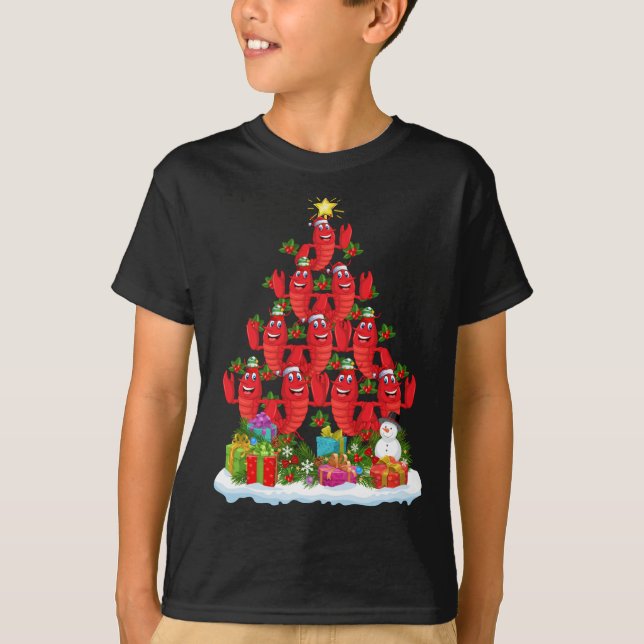 Camiseta Árbol de langosta de pescadería de Navidad ilumina (Anverso)
