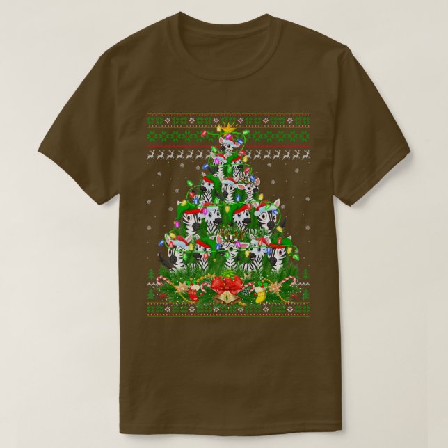 Camiseta Árbol de luces cebra navideña Santa Zebra Fea Chri (Diseño del anverso)