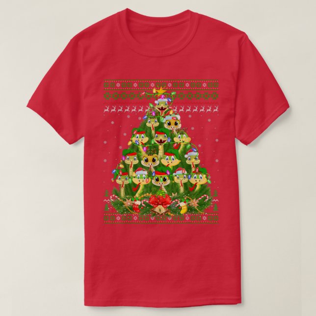 Camiseta Árbol de luces de la serpiente Santa Snake Navidad (Diseño del anverso)
