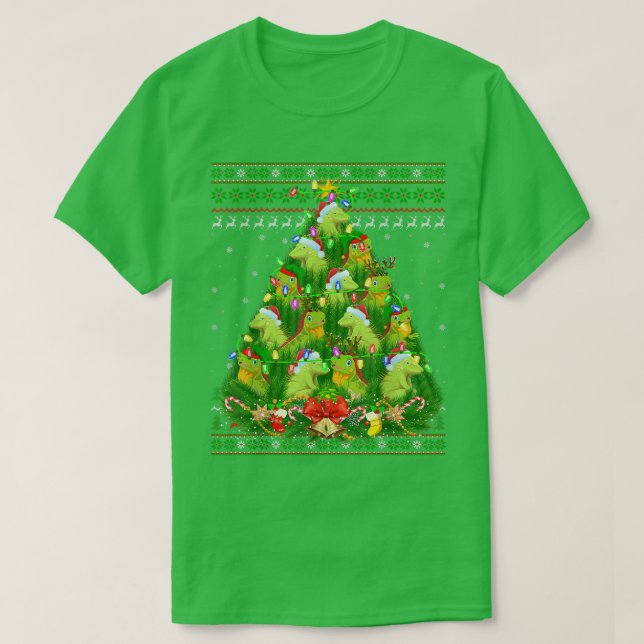Camiseta Árbol de luz Iguana navideño Santa Iguana Cristo f (Diseño del anverso)