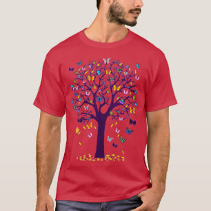 Camiseta Árbol de mariposa femenino Hermoso V-Cuello