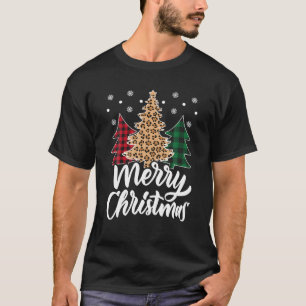 Camiseta Árbol de Navidad Alegre Plaid Leopardo Búfalo Navi