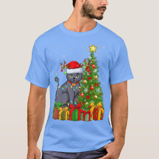 Camiseta Árbol de Navidad azul ruso de iluminación de gato 