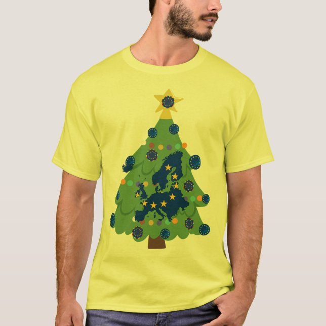 Camiseta Árbol de Navidad - Bandera de la Unión Europea | E (Anverso)