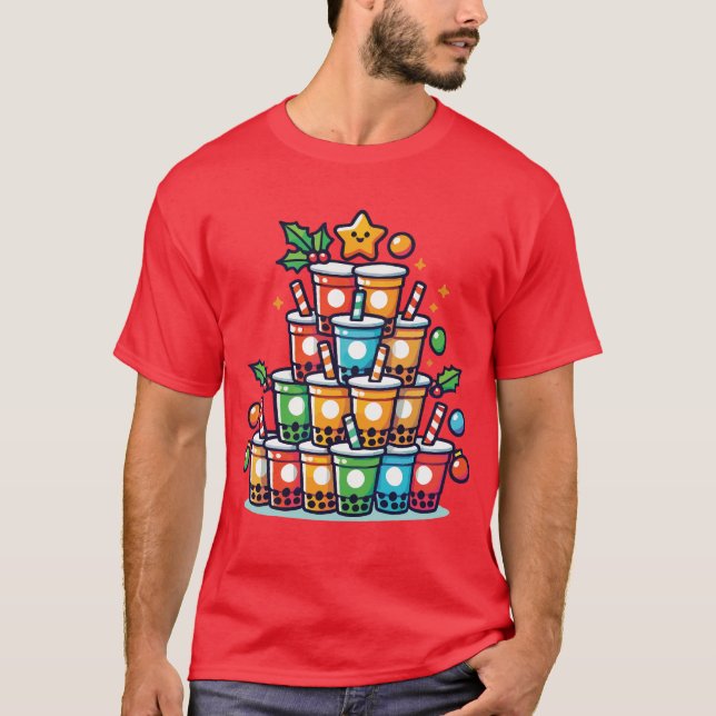 Camiseta Árbol de Navidad Boba - Funny Bubble Tea Holiday (Anverso)