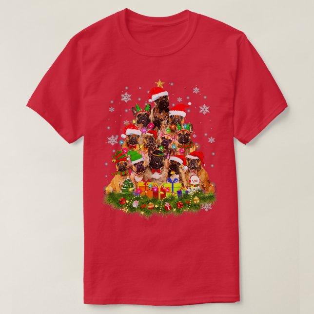 Camiseta Árbol de Navidad Bulldog francés enciende perro Bu (Diseño del anverso)