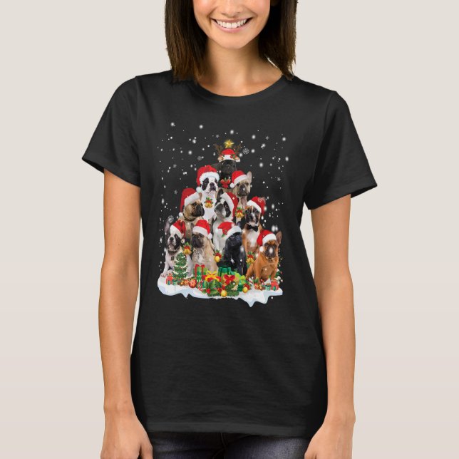 Camiseta Árbol de Navidad Bulldog francés Santa Hat Pajama  (Anverso)
