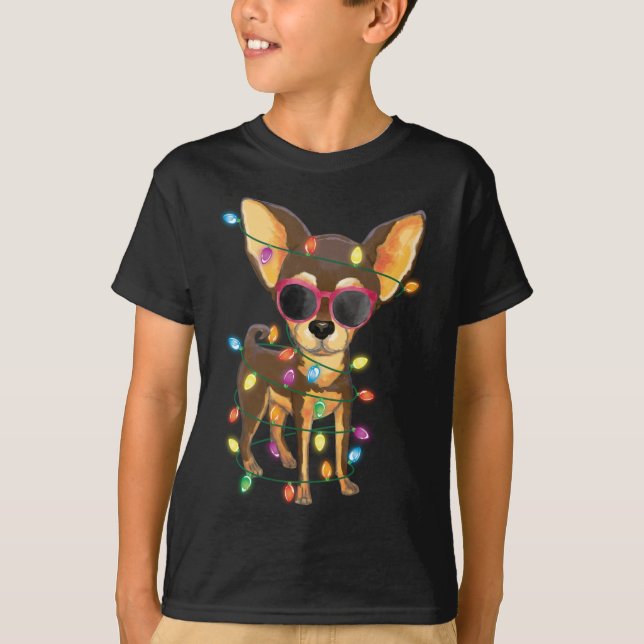 Camiseta Árbol de Navidad Chihuahua enciende a Perro Mamá P (Anverso)