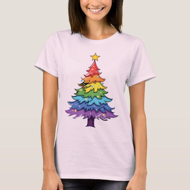 Camiseta Árbol de Navidad con arco iris (Anverso)