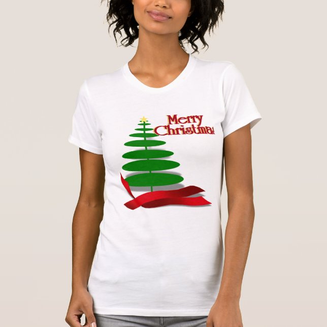Camiseta Árbol de Navidad con cinta roja (Anverso)