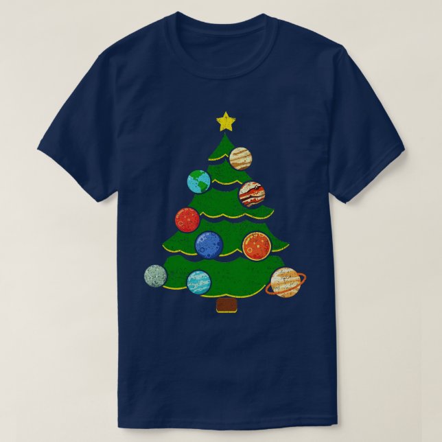 Camiseta Árbol de Navidad con planetas del sistema solar (Diseño del anverso)