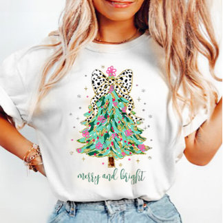 Camiseta Árbol de Navidad Coquette moro rosa y brillante