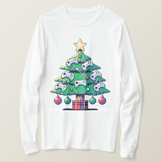 Camiseta Árbol de Navidad de 8 bits - Diseño de vacaciones  (Anverso del diseño)
