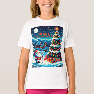 Camiseta Árbol de Navidad de 8 bits y Santa