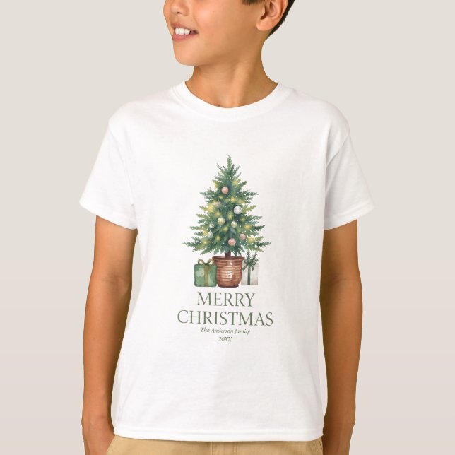 Camiseta Árbol de navidad de acuarela rústica no foto (Anverso)