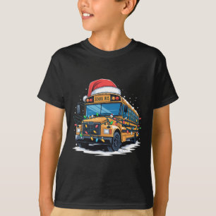 Camiseta Árbol de navidad de autobús escolar Cute Santa Hat