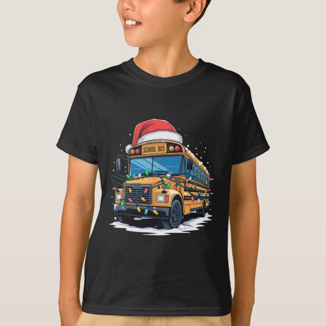 Camiseta Árbol de navidad de autobús escolar Cute Santa Hat (Anverso)
