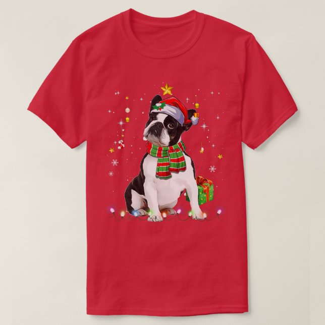 Camiseta Árbol de Navidad de Boston Terrier enciende Navida (Diseño del anverso)