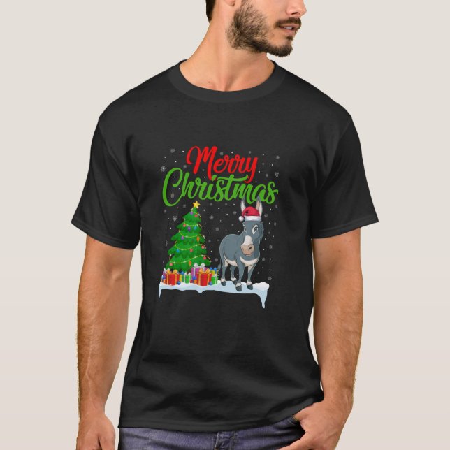 Camiseta Árbol de Navidad de burro ilumina divertida navida (Anverso)