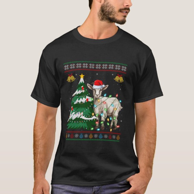 Camiseta Árbol de Navidad de cabra ilumina a Santa Goat Sué (Anverso)