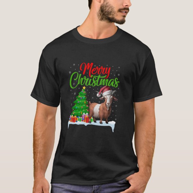 Camiseta Árbol de Navidad de cabra ilumina divertida Navida (Anverso)