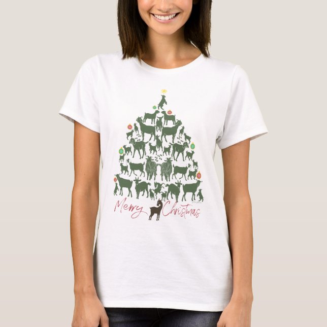 Camiseta Árbol de Navidad de cabra verde lindo (Anverso)