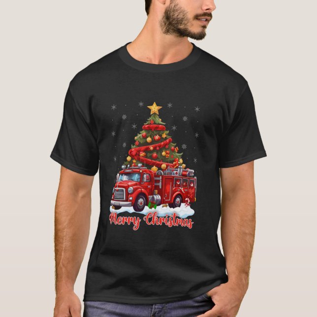 Camiseta Árbol de Navidad de Camión de Bomberos de Luces de (Anverso)