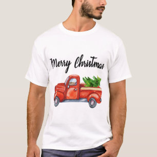 Camiseta Árbol de navidad de camionetas rojas de caravana d