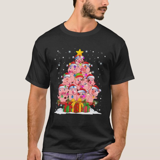 Camiseta Árbol De Navidad De Cerdo Con Decoración De Orname (Anverso)