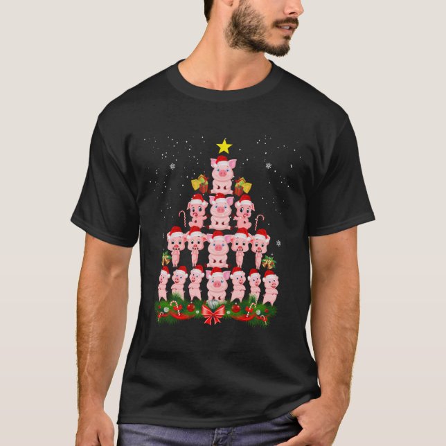 Camiseta Árbol de Navidad de cerdo con navidad de ornamento (Anverso)