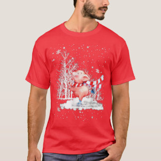 Camiseta Árbol De Navidad De Cerdo Cuidadoso En La Nieve Me