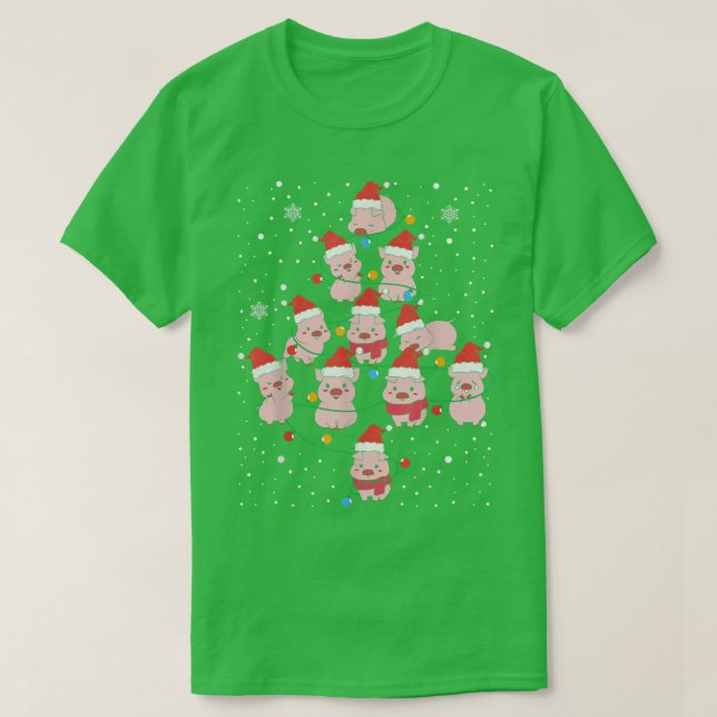 Camiseta Árbol de Navidad de cerdo ilumina graciosos cerdos (Diseño del anverso)