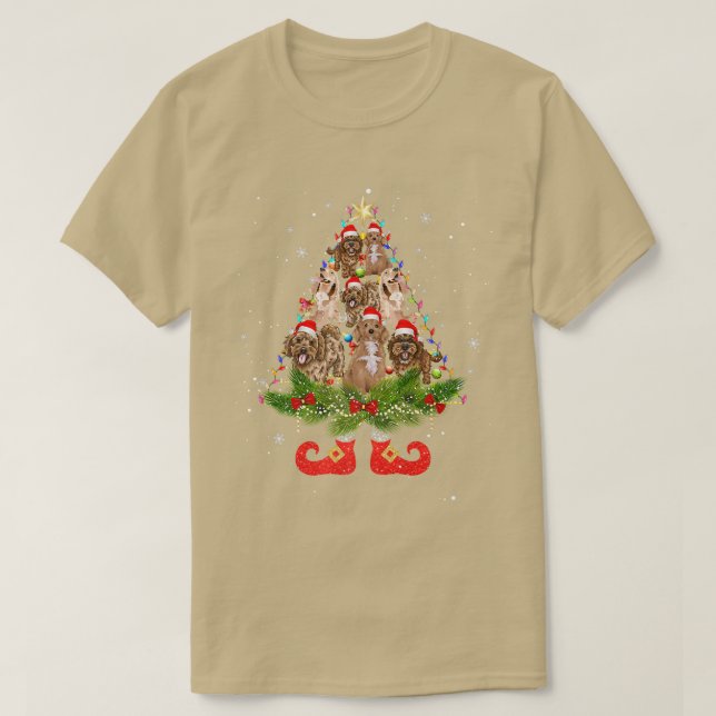 Camiseta Árbol de Navidad de Cockapoo alumbrado de Santa Ha (Diseño del anverso)