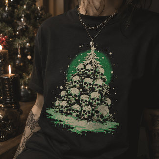 Camiseta Árbol de Navidad de cráneo gótico Feliz Creepmas