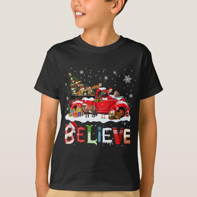 Camiseta Árbol de Navidad de Fox Riding Red Truck Cree Sant (Anverso)