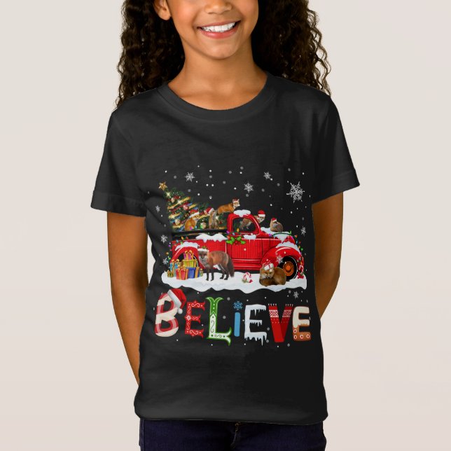 Camiseta Árbol de Navidad de Fox Riding Red Truck Cree Sant (Anverso)