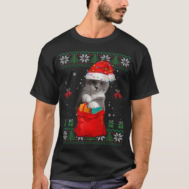 Camiseta Árbol de navidad de gato ilumina el amante del gat (Anverso)