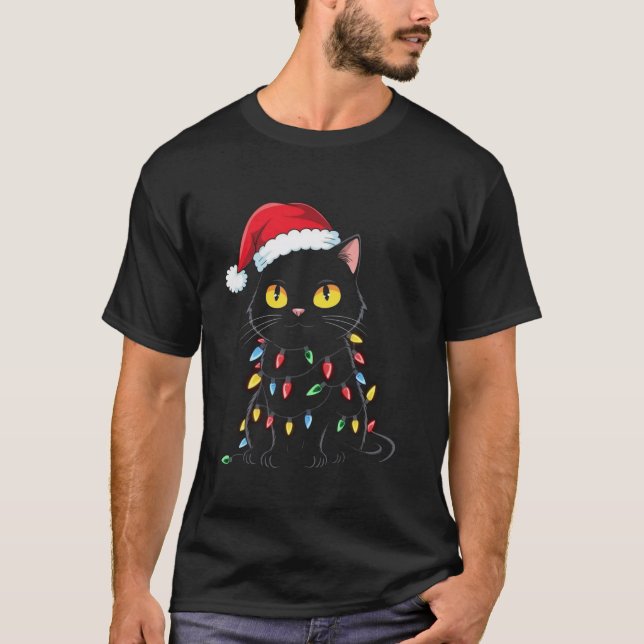 Camiseta Árbol de navidad de gato negro ilumina a Santa Kit (Anverso)