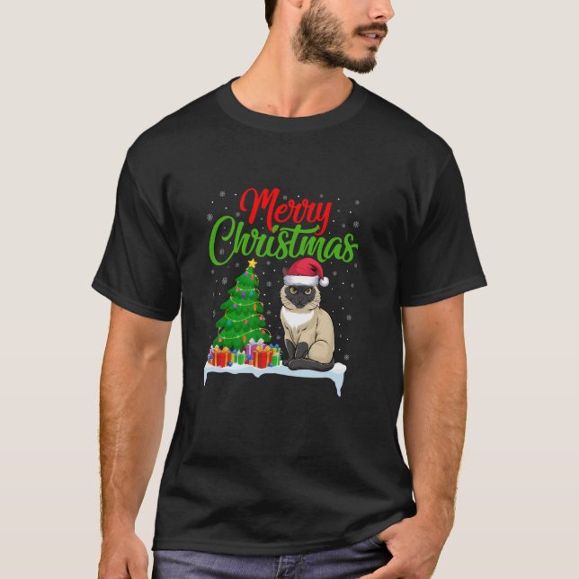 Camiseta Árbol de navidad de gato siamés ilumina gato siamé (Anverso)