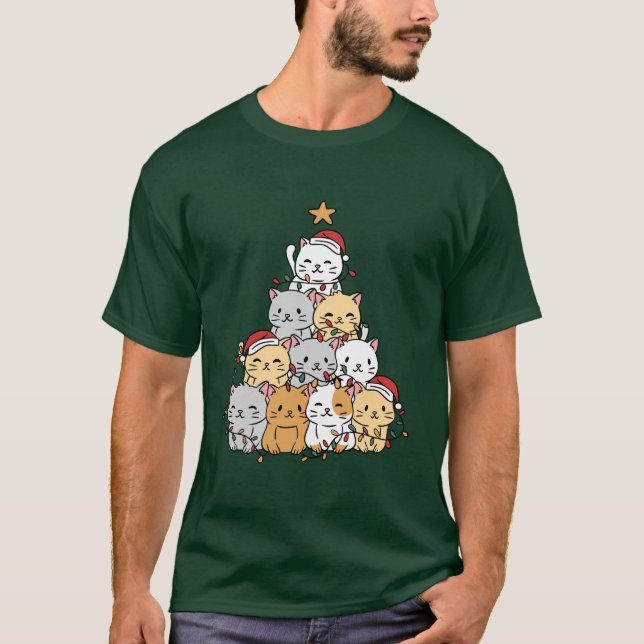 Camiseta Árbol de navidad de gatos (Anverso)