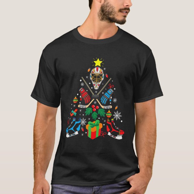Camiseta Árbol de navidad de hockey iluminan Navidad hombre (Anverso)