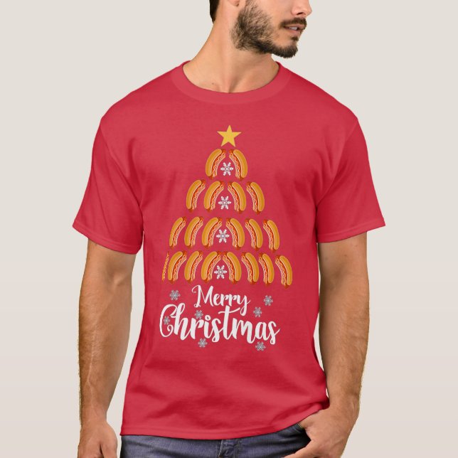 Camiseta árbol de navidad de hot dog divertido para los ama (Anverso)