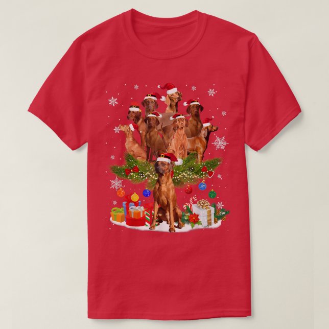 Camiseta Árbol de Navidad de hueso rojizo ilumina a perro g (Diseño del anverso)