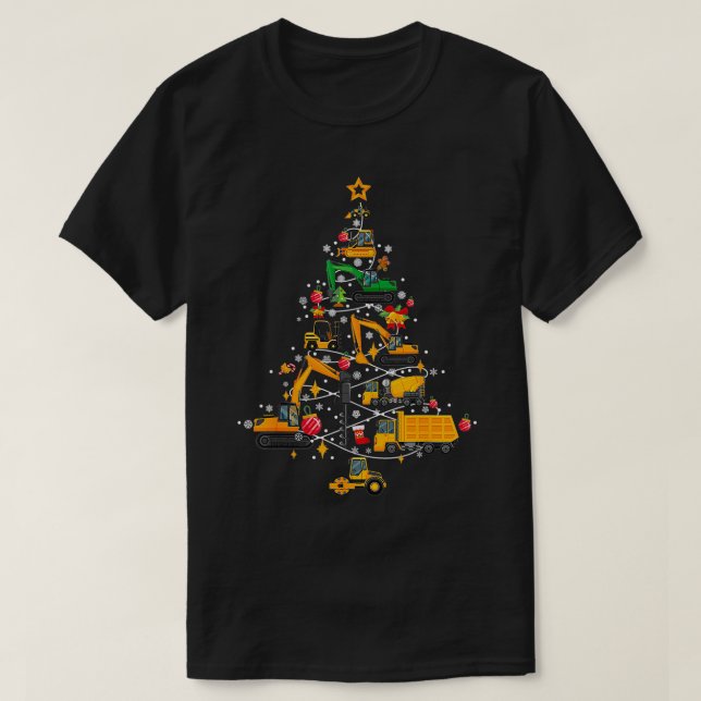 Camiseta Árbol de Navidad de la Excavadora de Construcción  (Diseño del anverso)