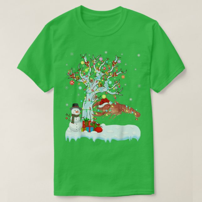 Camiseta Árbol de navidad de langostinos iluminando Santa H (Diseño del anverso)