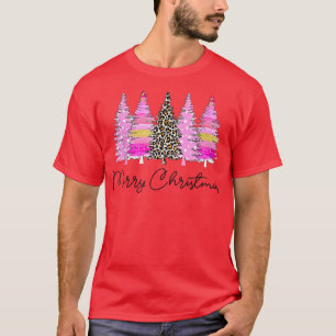Camiseta Árbol de Navidad de Leopardo Rosa Cute Feliz Navid